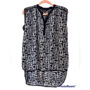 TOLANI Silk Women's Oversized Animal‎ Print Tank Top Tunic XS Black Light Green